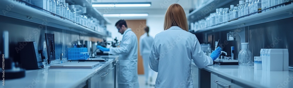 People in a lab with a lot of bottles People in a lab with a lot of bottles