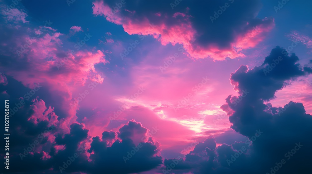 Beautiful pink and blue clouds in the sky, digital art, anime background Beautiful pink and blue clouds in the sky, digital art, anime background