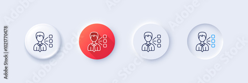 Third party line icon. Neumorphic, Red gradient, 3d pin buttons. Team leader sign. Business conversation symbol. Line icons. Neumorphic buttons with outline signs. Vector