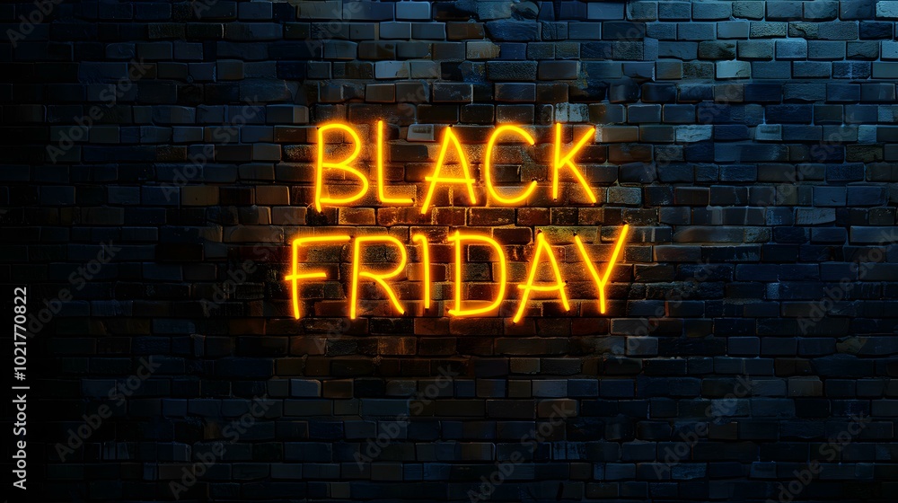 Yellow Neon 'BLACK FRIDAY' Sign on a Brick Wall Yellow Neon 'BLACK FRIDAY' Sign on a Brick Wall