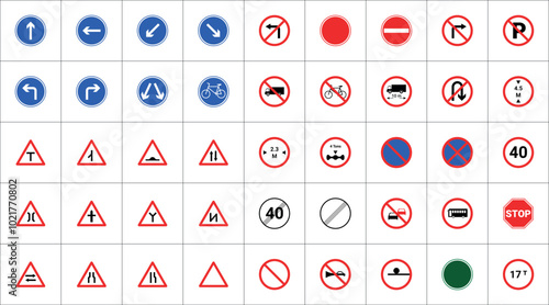 International road signs colorful Traffic signal isolated on white background.