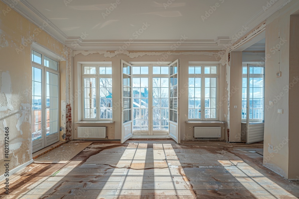 The first image shows a room with a window that is open, letting in sunlight, generative ai image The first image shows a room with a window that is open, letting in sunlight, generative ai image