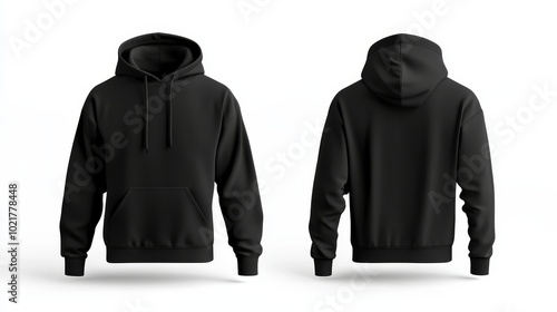 Blank black hoodie template for design mockup, isolated on white background. Hoodie sweatshirt long sleeve with clipping path.