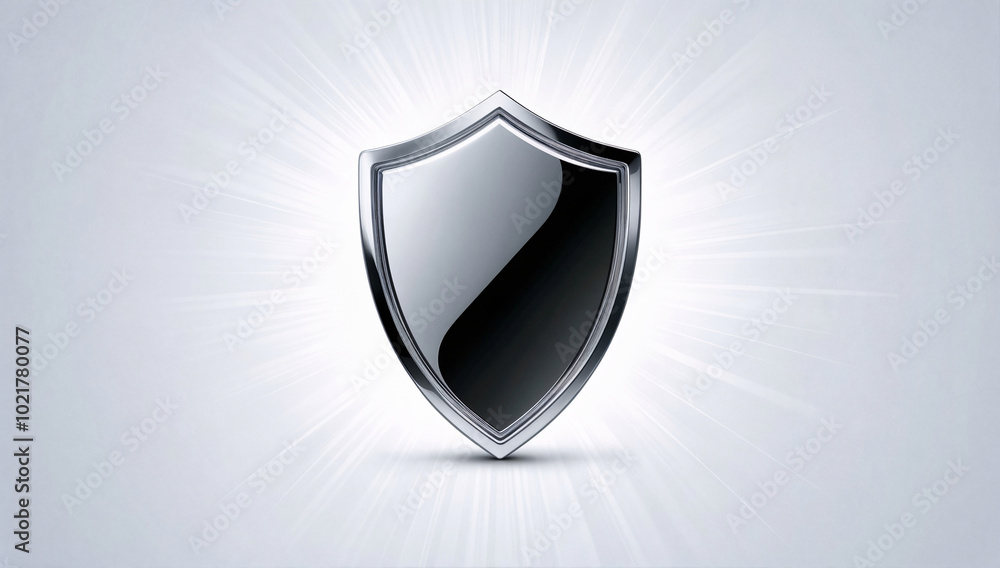 Shiny protective shield in a radiant light on a sleek background Shiny protective shield in a radiant light on a sleek background