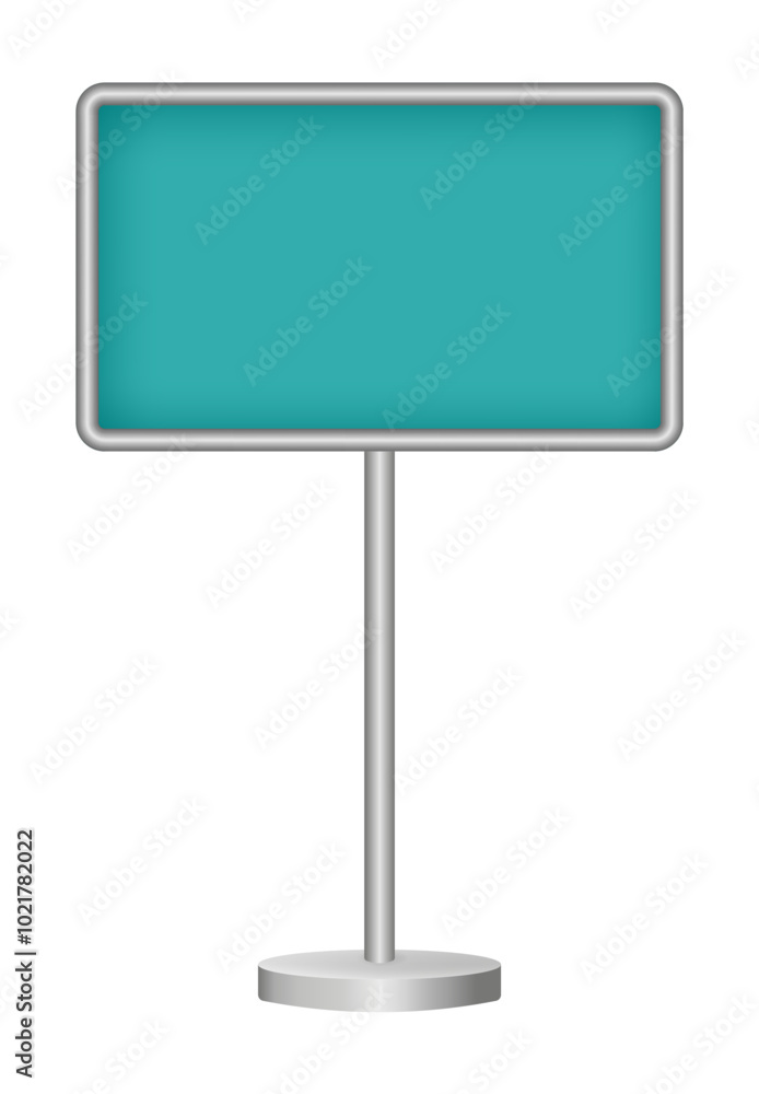 Teal green signboard with metal pole isolated on a transparent background. Rectangular signpost. 3D metal roadside pointer. Blank billboard
Teal green signboard with metal pole isolated on a transparent background. Rectangular signpost. 3D metal roadside pointer. Blank billboard