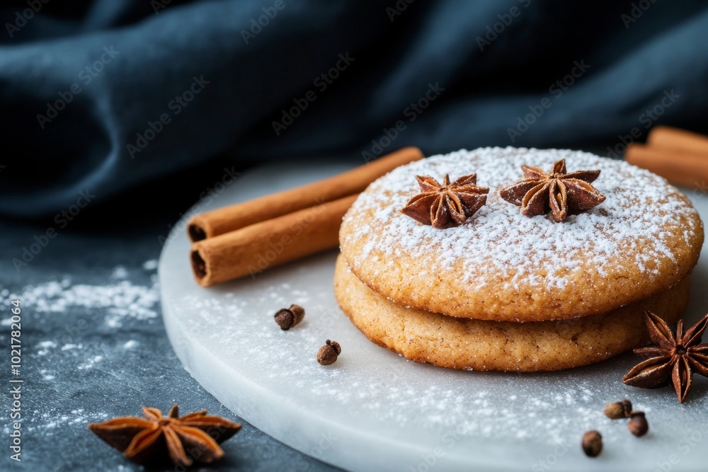 Delicious Spiced Cookies with Cinnamon and Anise on a Marble Plate - Cozy Food Photography Delicious Spiced Cookies with Cinnamon and Anise on a Marble Plate - Cozy Food Photography