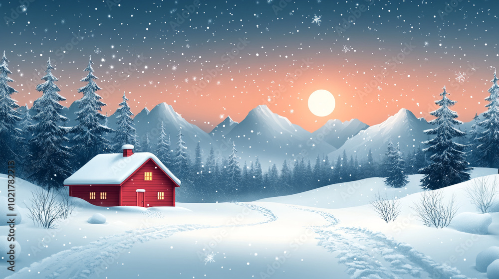 Naklejka premium Winter landscape of a house in the village close-up