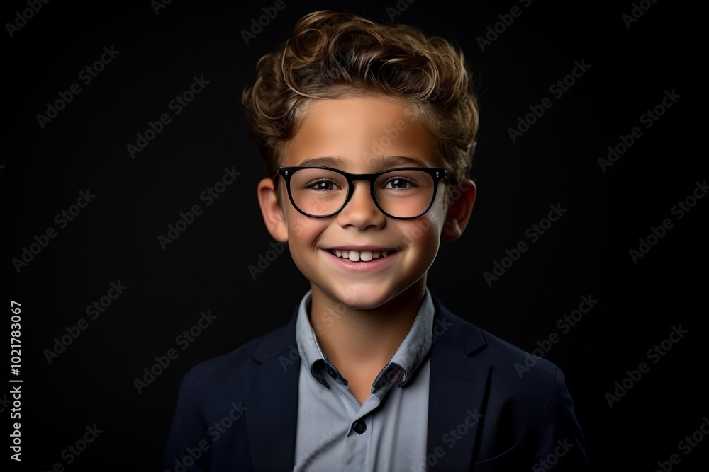 Portrait of a little boy in glasses on a black background. Portrait of a little boy in glasses on a black background.
