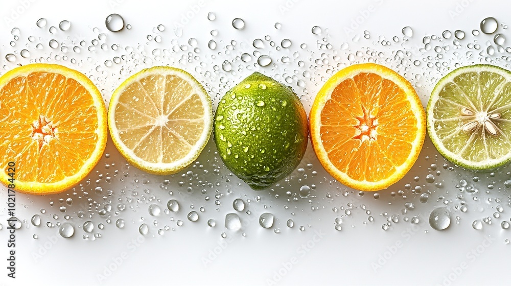 Fresh citrus fruits arranged with water droplets. Fresh citrus fruits arranged with water droplets.