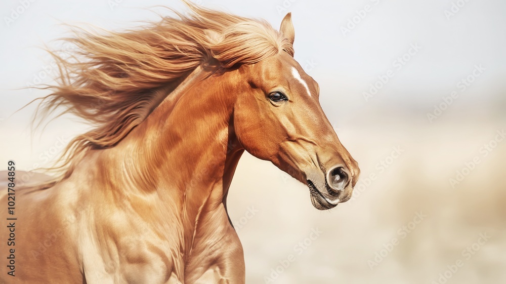 Graceful Chestnut Horse With Flowing Mane And Tail Standing Majestically Isolated On A White Background Graceful Chestnut Horse With Flowing Mane And Tail Standing Majestically Isolated On A White Background