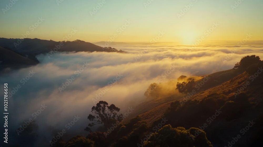 Fog Rolling Over Hills at Sunrise Landscape Generative AI Fog Rolling Over Hills at Sunrise Landscape Generative AI