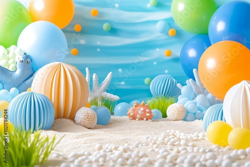Ocean theme balloon decoration wall party for kids at home