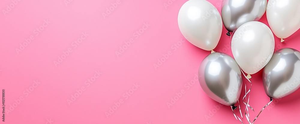 Blank holiday greeting card with pink and white air balloons set against a pink background Blank holiday greeting card with pink and white air balloons set against a pink background