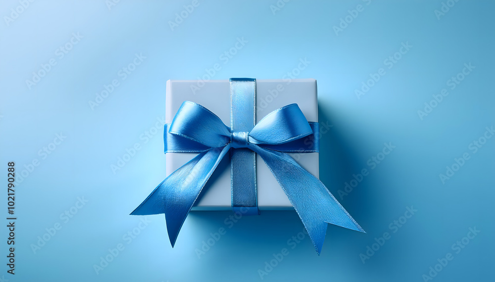 Small Gift Box with Silver Ribbon on Blue Small Gift Box with Silver Ribbon on Blue