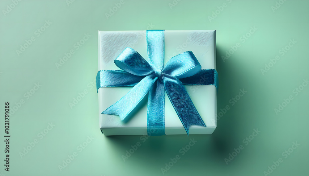 Small Gift Box with Silver Ribbon on Blue Small Gift Box with Silver Ribbon on Blue