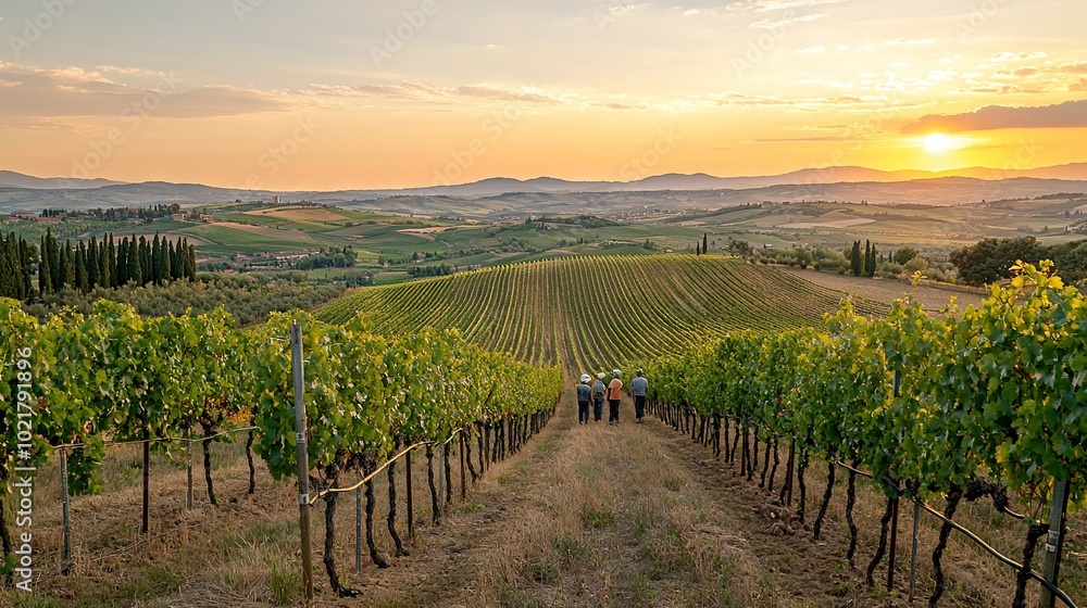 Naklejka premium A crowd gathered on a verdant hilltop, surrounded by cloud-filled skies