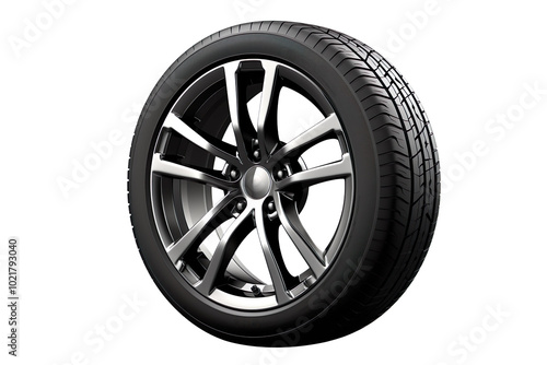 vehicle tire with alloy wheel rim isolated on transparent background