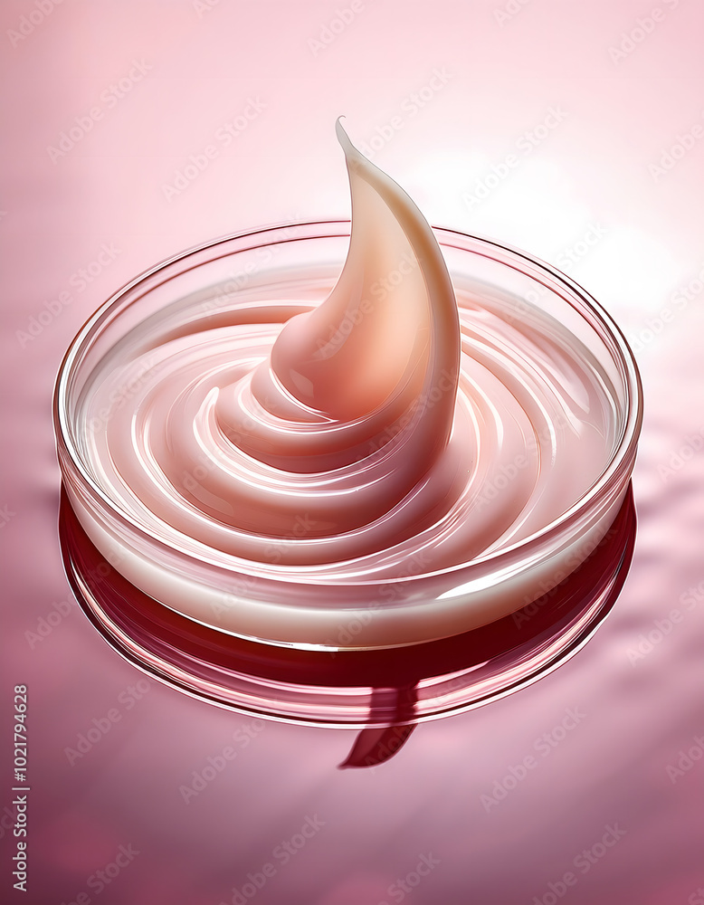 A smooth texture of lip balm, swirled on a clear glass surface, highlighting the glossy, hydrating finish A smooth texture of lip balm, swirled on a clear glass surface, highlighting the glossy, hydrating finish