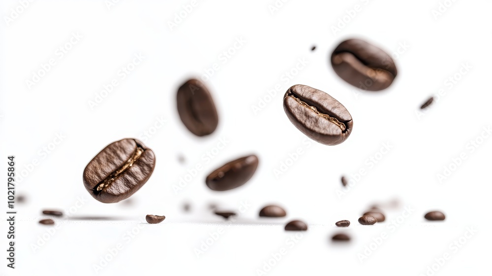 Falling coffee beans isolated against a white background. Falling coffee beans isolated against a white background.