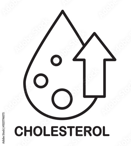 High cholesterol outline icon vector illustration isolated on white. Blood cholesterol, obesity overweight sign icon symbol. Heart care cardiology sign. World heart day concept for banner or poster.	