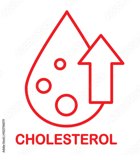 High cholesterol outline icon vector illustration isolated on white. Blood cholesterol, obesity overweight sign icon symbol. Heart care cardiology sign. World heart day concept for banner or poster. 