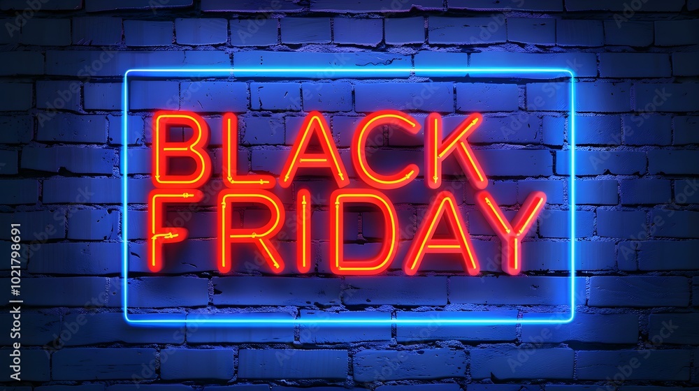 Obraz premium Orange Neon 'BLACK FRIDAY' Sign on a Brick Wall
