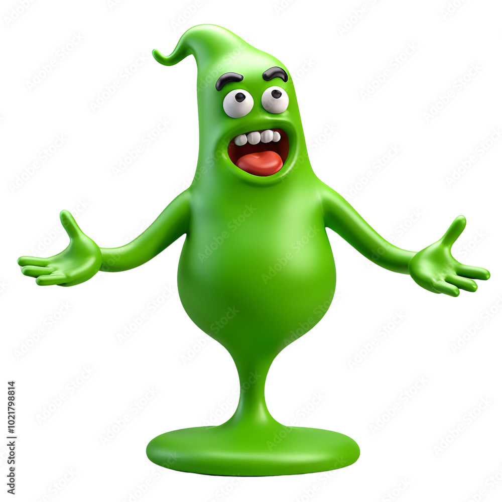 Naklejka premium Green Gooey Monster: 3D Character with Googly Eyes, a Big Grin, and Open Arms. A Friendly, Playful, and Slightly Quirky Character. A Fun Illustration for Kids and Adults. 