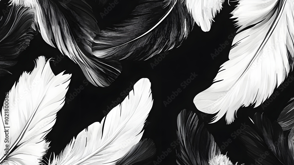 Fototapeta premium luxurious black and white feather pattern with rich texture and depth for sophisticated designs, illustration