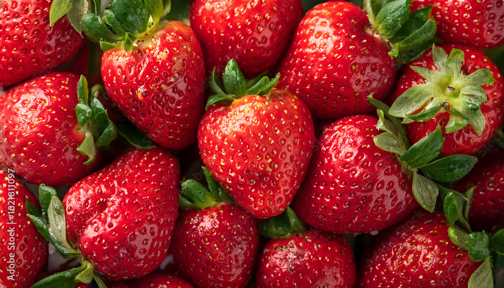 Fresh strawberries with dew drops, close-up Fresh strawberries with dew drops, close-up