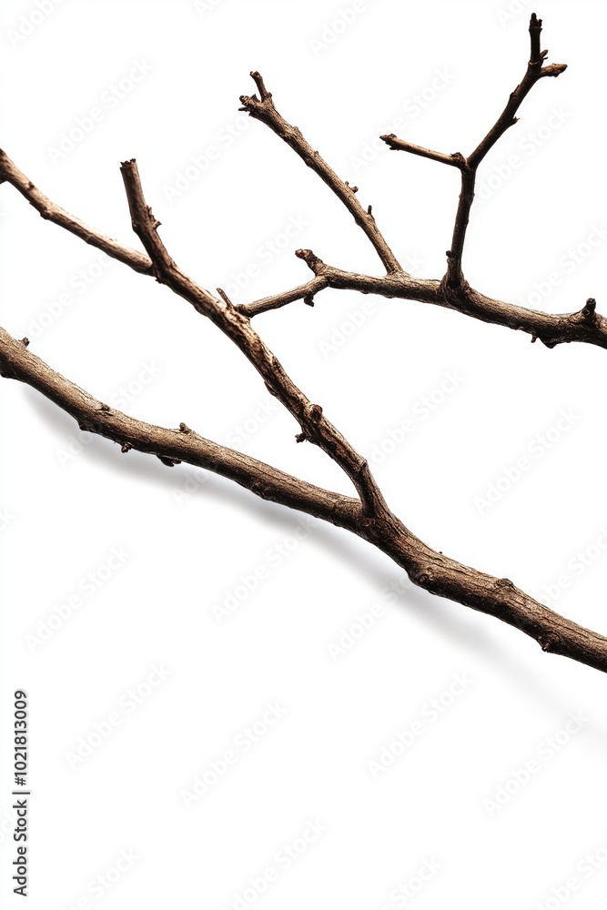 A thick, dry branch isolated against a white background, showcasing its texture and natural form. A thick, dry branch isolated against a white background, showcasing its texture and natural form.