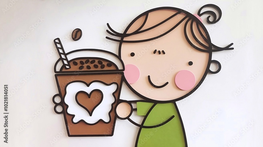 a Childish coffee Love Foam With Beans Cartoon portrait, minimalist colorful illustration, cutest portrait for nursery decoration, white background Generative aI a Childish coffee Love Foam With Beans Cartoon portrait, minimalist colorful illustration, cutest portrait for nursery decoration, white background Generative aI