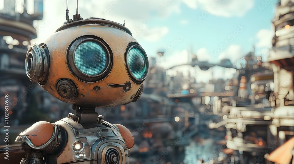 Futuristic Robot in a City - 3D Illustration Futuristic Robot in a City - 3D Illustration