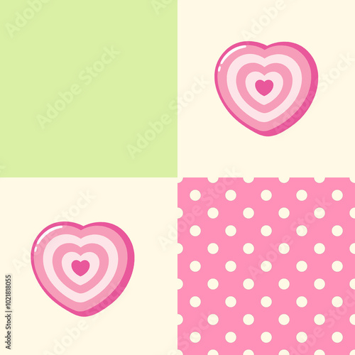 Seamless Repeat pattern designs ready to be printed. Check gingham plaid patterns with hearts and flowers with modern y2k twist. Repeated blocked colourful Background,  photo