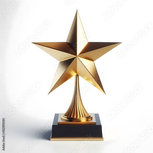 Golden star trophy, isolated on a white background, business and competition concept, winner Golden cup