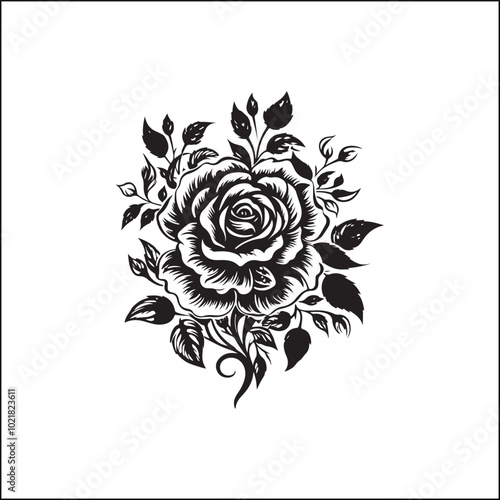 rose, flower, vector, floral, pattern, design, illustration, decoration, vintage, nature, love, art, leaf, card, ornament, pink, plant, seamless, tattoo, roses, spring, drawing, petal, blossom, valent