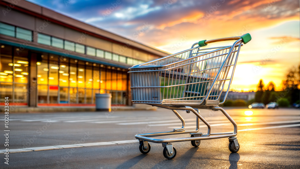 abandoned empty shopping cart in parking lot, Christmas, New Year, Black Friday abandoned empty shopping cart in parking lot, Christmas, New Year, Black Friday