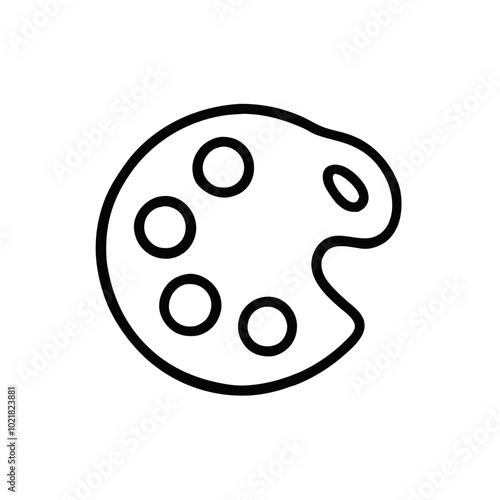 Palette icon with a minimal style and black lines on a white background for painting and color mixing