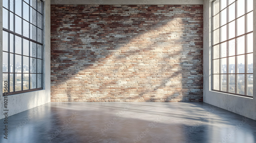 Empty Room with Brick Wall and Windows 3D Illustration Empty Room with Brick Wall and Windows 3D Illustration