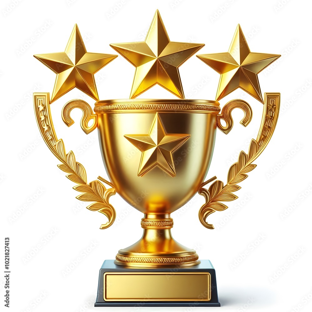 Golden star trophy, isolated on a white background, business and competition concept, winner Golden cup Golden star trophy, isolated on a white background, business and competition concept, winner Golden cup
