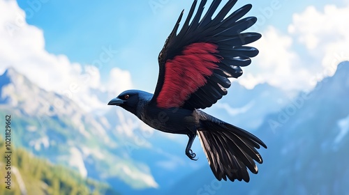 Purple-throated Fruitcrow Bird Walking in Nature Under Blue Sky, Photo Realistic, Wallpaper, Cover and Screen for Smartphone, PC, Laptop, 9:16 and 16:9 Format photo