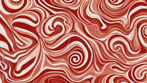 Abstract red and white swirling pattern with curved lines for creative background design 