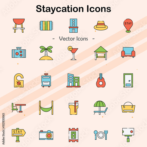 Icons illustrating staycation activities and local tourism.