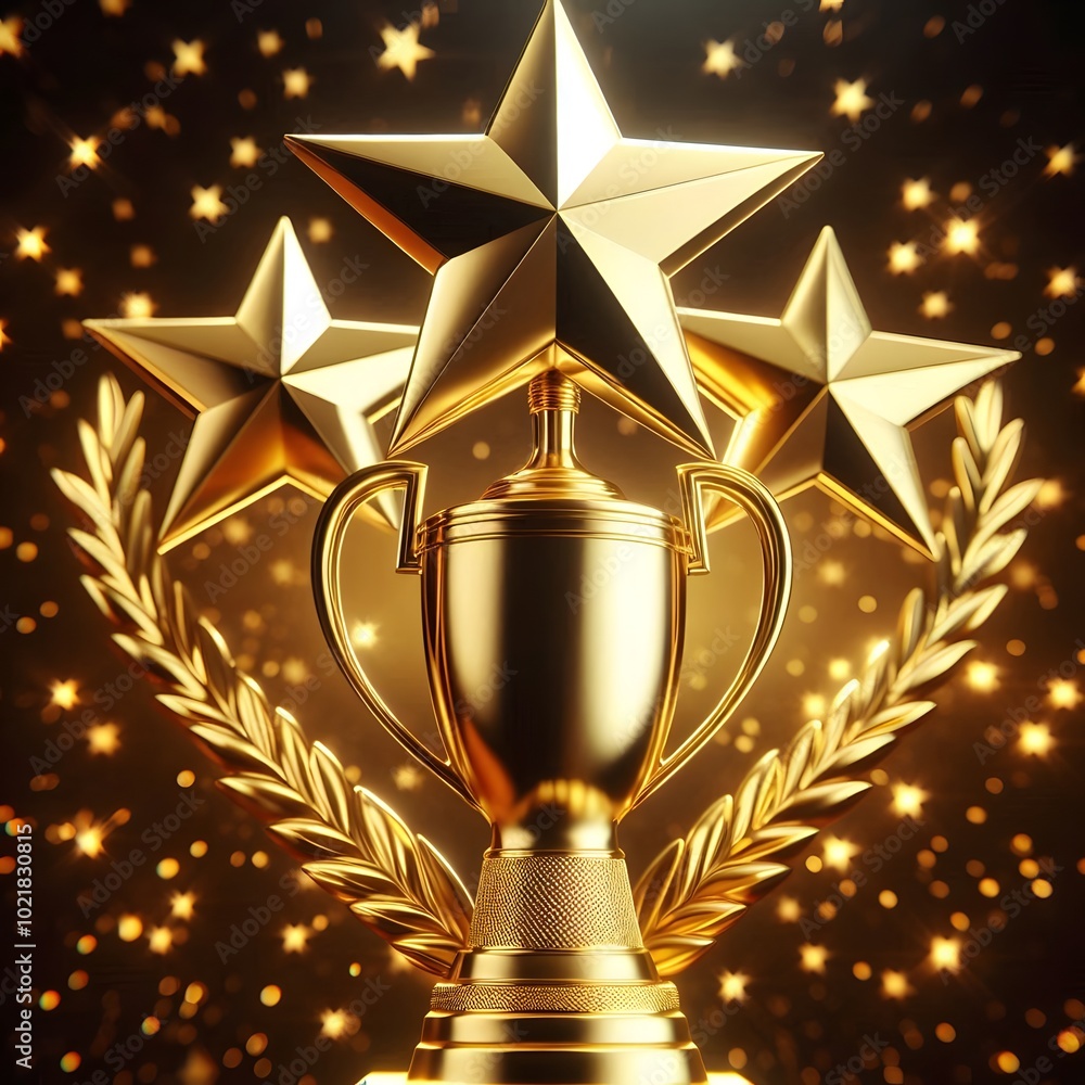 Golden star trophy, isolated on a shiny sparks background, business and competition concept, winner golden cup Golden star trophy, isolated on a shiny sparks background, business and competition concept, winner golden cup