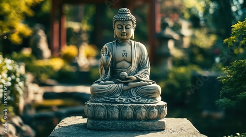 Buddha head in the big forest