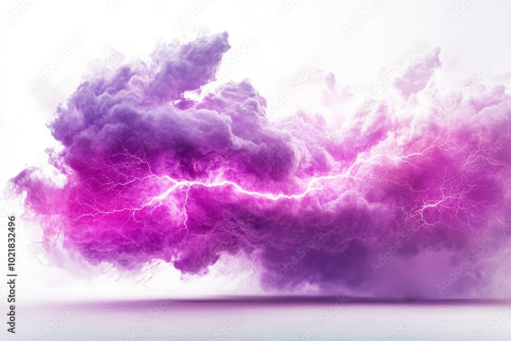 Fototapeta premium A vibrant purple storm cloud fills the sky, with striking lightning illuminating the scene in a majestic display of nature's power