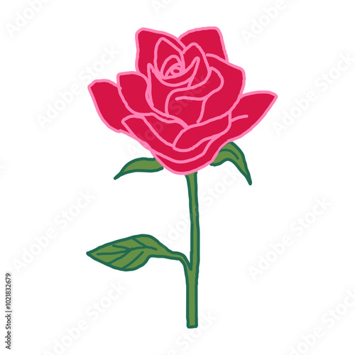 手描きのシンプルなバラの花イラスト