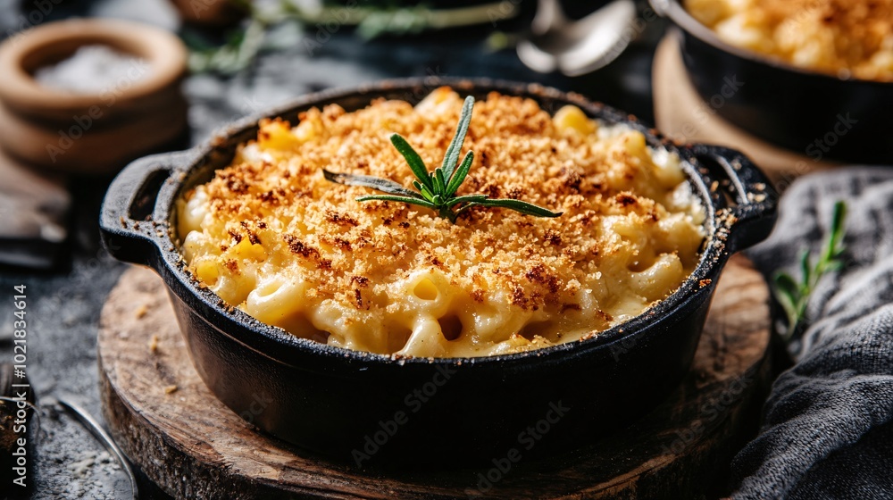 Baked macaroni and cheese with a crispy breadcrumb topping Baked macaroni and cheese with a crispy breadcrumb topping