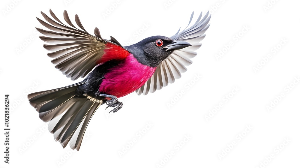 Naklejka premium Purple-throated Fruitcrow Bird Vando on White Background, Photo Realistic, Wallpaper, Cover and Screen for Smartphone, PC, Laptop, 9:16 and 16:9 Format