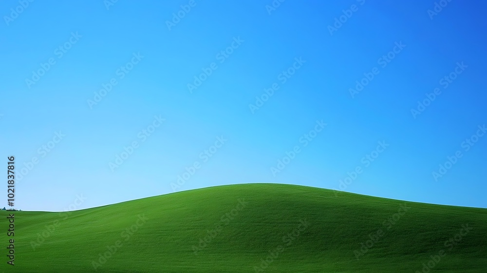 Fototapeta premium Minimalist Landscape of Green Hill and Blue Sky Background