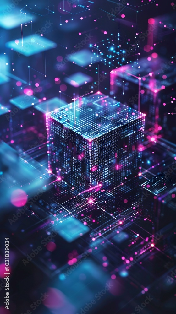 Neon Lit Digital Cube Abstract with Futuristic Tech Vibes Neon Lit Digital Cube Abstract with Futuristic Tech Vibes
